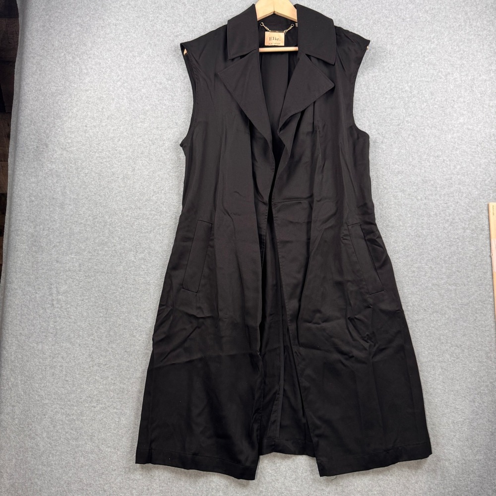 Elie Tahari Sleeveless Trench Vest Womens Small Black Open Front Lyocell‎ Duster